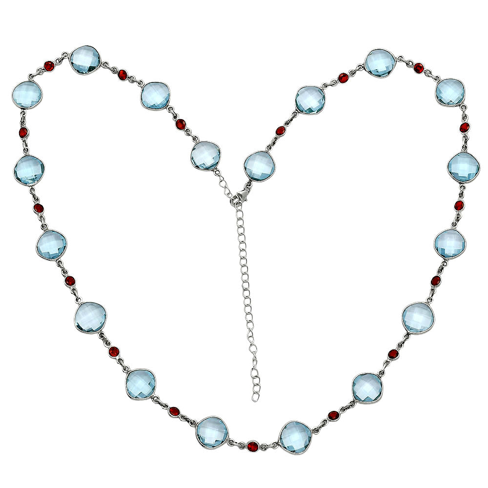 Premium Quality Sky Blue Topaz Briolette & Garnet Necklace N-1024 13-EN10041