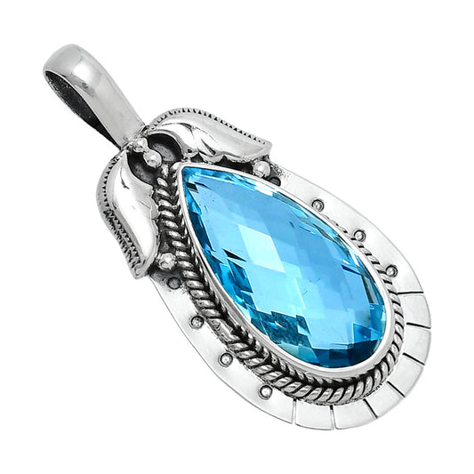 Premium Quality Sky Blue Topaz Checker Briolette Pendant P-1568 13-EP10062