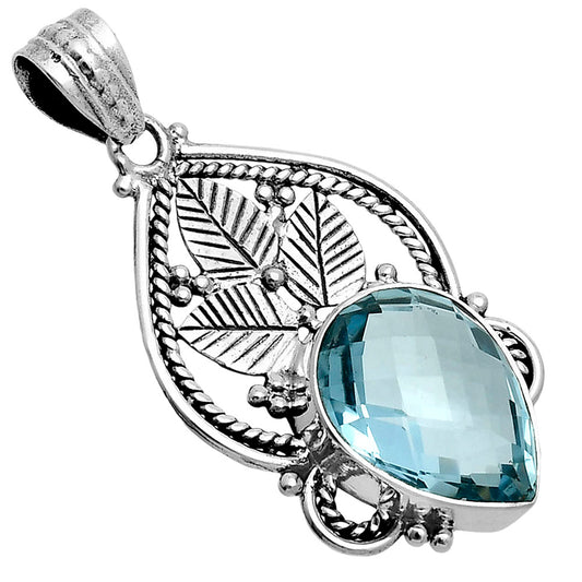 Premium Sky Blue Topaz Checker Briolette Pendant P-1258 13-EP10064