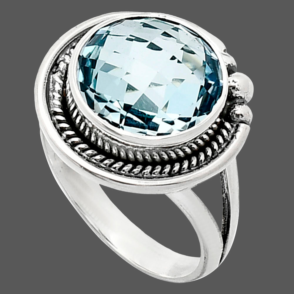 Premium Quality Sky Blue Topaz Checker Briolette Ring size-8 R-1148 13-ER10119