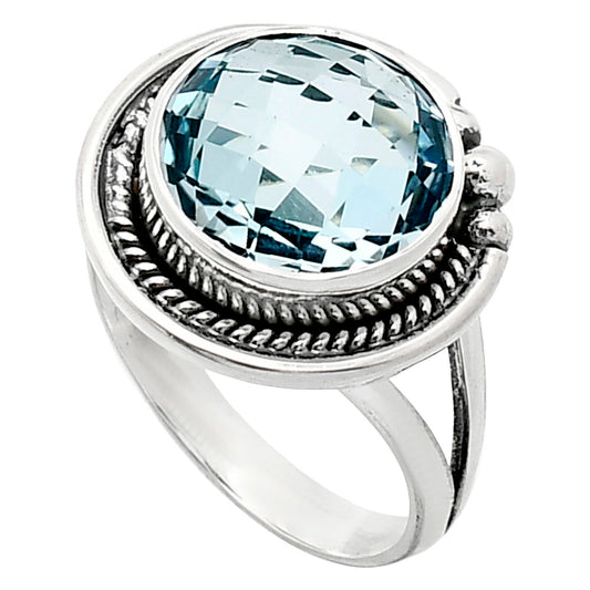 Premium Quality Sky Blue Topaz Checker Briolette Ring size-8 R-1148 13-ER10119