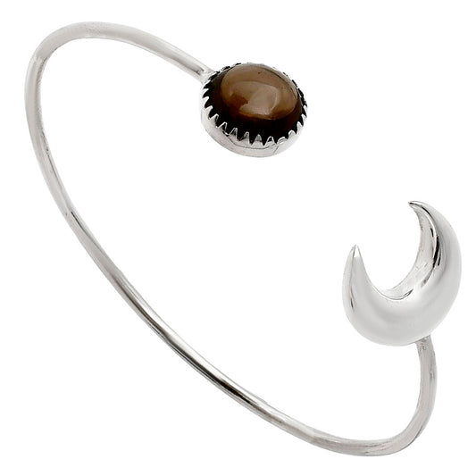 Premium Crescent Moon - Smoky Quartz Cab Cuff Bangle Bracelet B-1046 17-EB10071