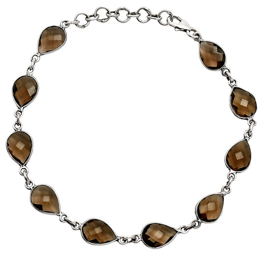 Premium Quality Smoky Quartz Checker Briolette Bracelet B-1001 17-EB10075