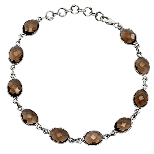 Premium Quality Smoky Quartz Checker Briolette Bracelet B-1001 17-EB10076