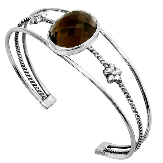 Premium Smoky Quartz Checker Cuff Bangle Bracelet B-1012 17-EB10078