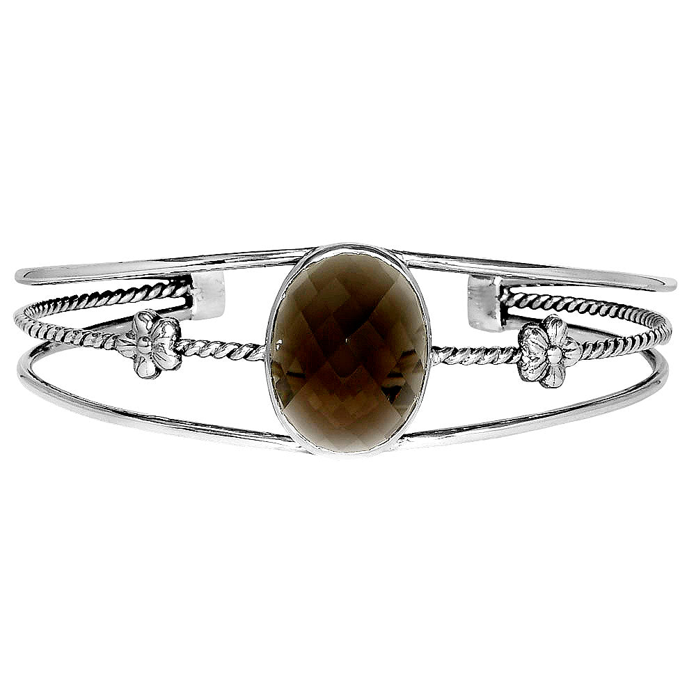 Premium Smoky Quartz Checker Cuff Bangle Bracelet B-1012 17-EB10078
