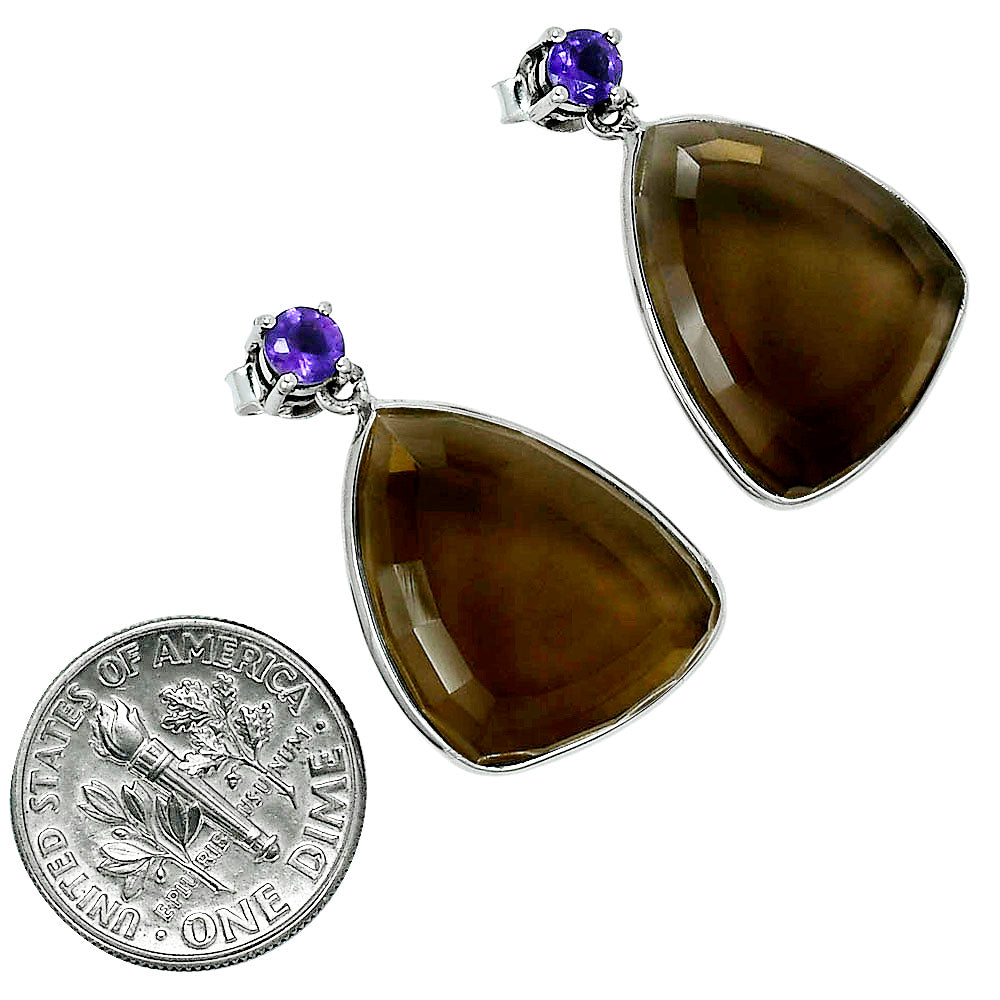 Premium Quality Smoky Quartz - Brazil & Amethyst Earrings E-1256 17-EE10188