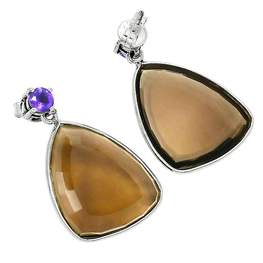 Premium Quality Smoky Quartz - Brazil & Amethyst Earrings E-1256 17-EE10188