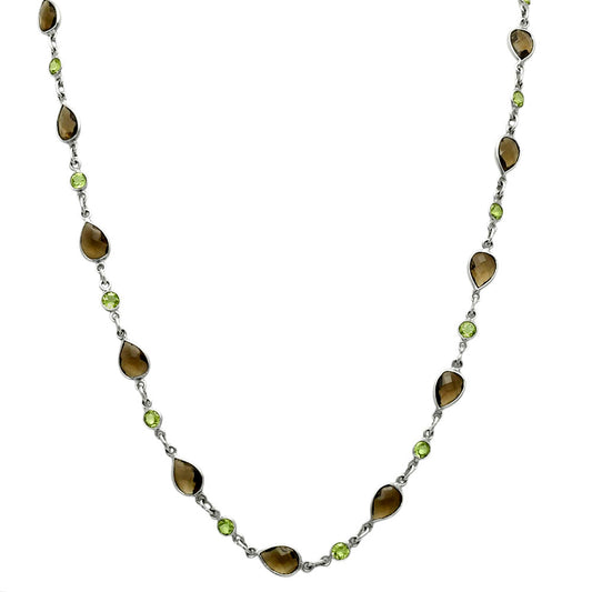 Premium Quality Smoky Quartz Briolette & Peridot Necklace N-1024 17-EN10048