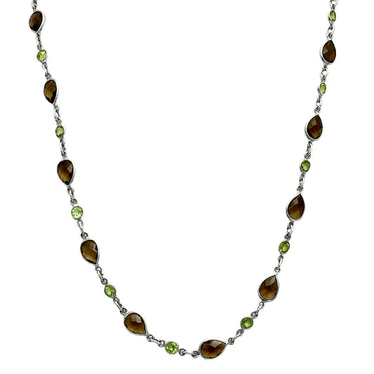 Premium Quality Smoky Quartz Briolette & Peridot Necklace N-1024 17-EN10050