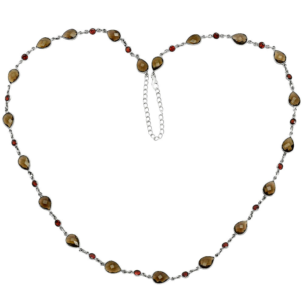 Premium Smoky Quartz Checker Briolette & Garnet Necklace N-1024 17-EN10054