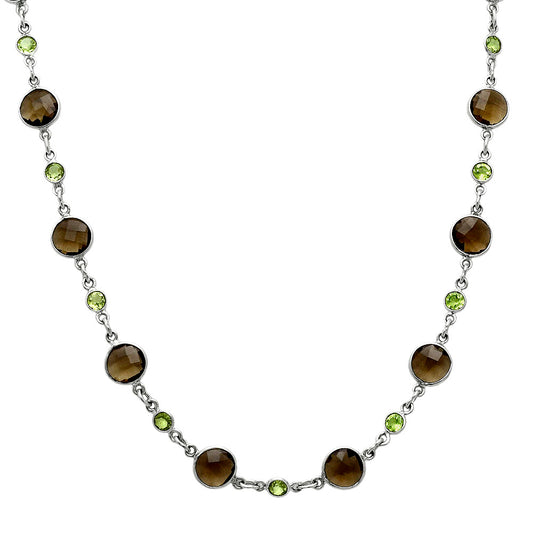 Premium Smoky Quartz Checker Briolette & Peridot Necklace N-1024 17-EN10056