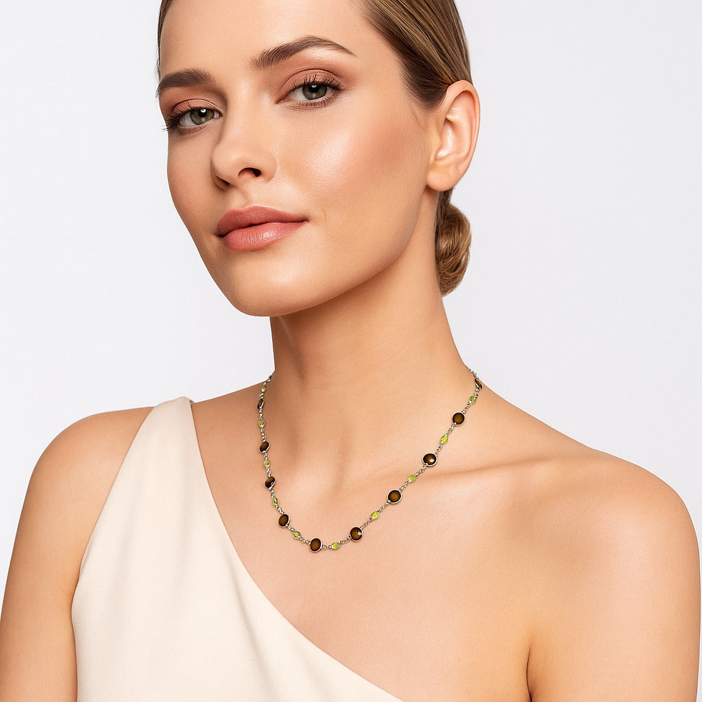 Premium Smoky Quartz Checker Briolette & Peridot Necklace N-1024 17-EN10056