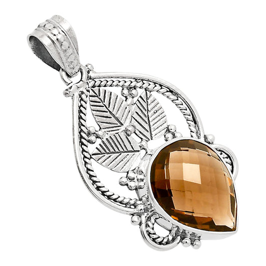 Premium Quality Smoky Quartz Checker Briolette Pendant P-1258 17-EP10075