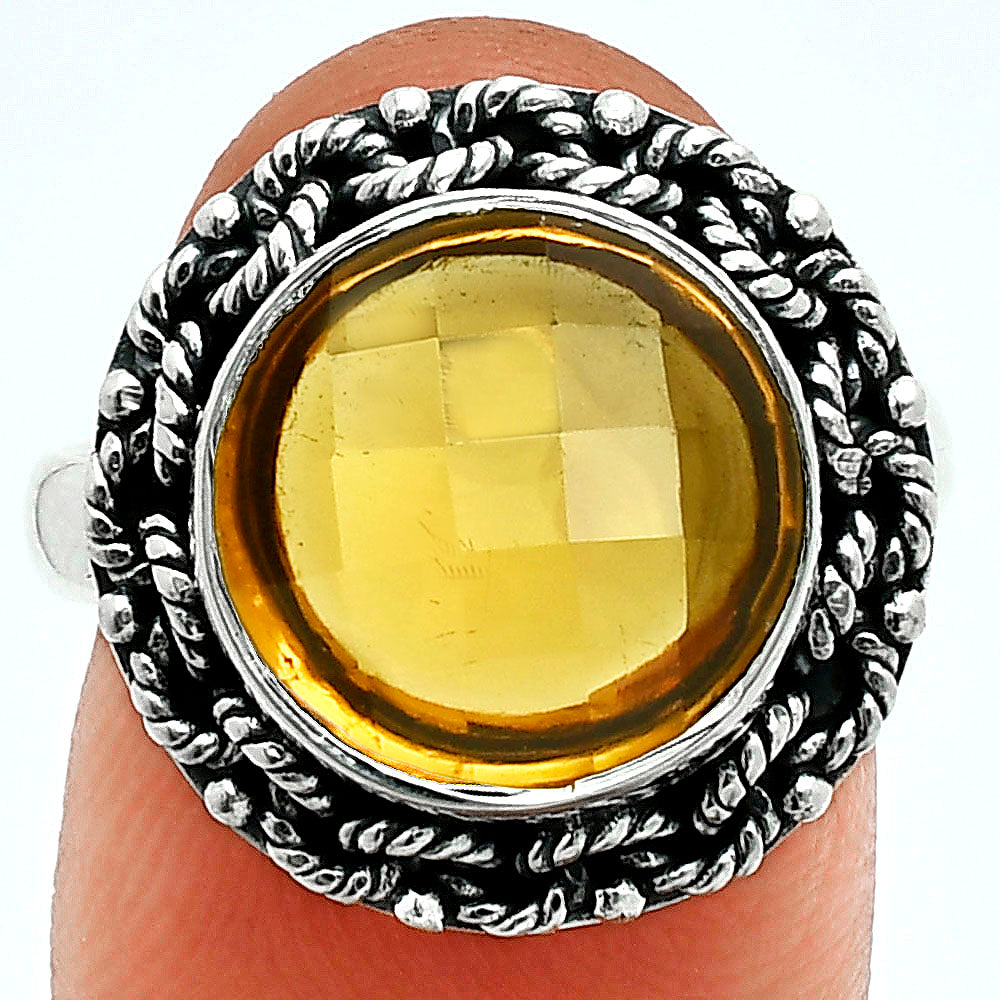 Premium Quality Natural Cognac Quartz Checker Ring size-8 R-1266 18-ER10225