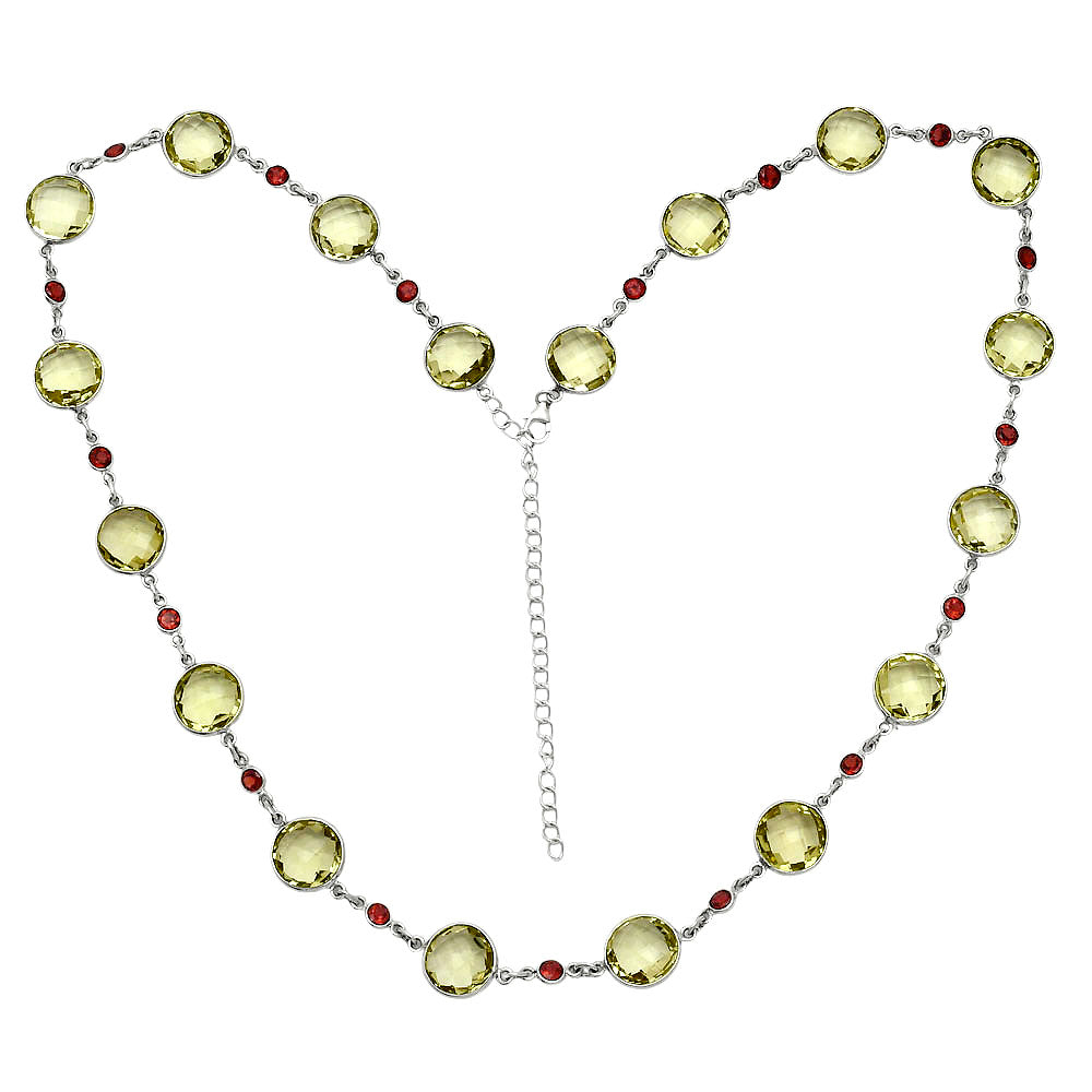 Premium Quality Lemon Quartz Briolette & Garnet Necklace N-1024 19-EN10057