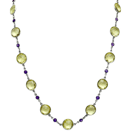 Premium Quality Lemon Quartz Briolette & Amethyst Necklace N-1024 19-EN10058