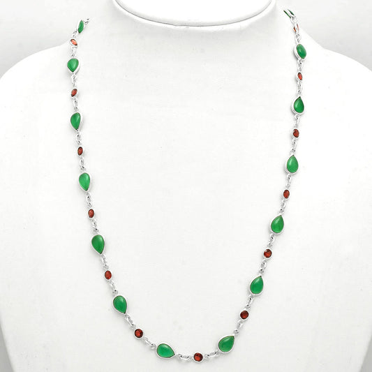 Premium Quality Green Onyx & Garnet Necklace N-1024 21-EN10061