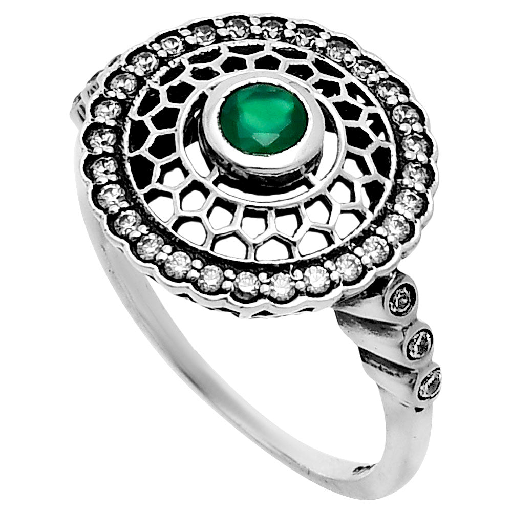 Premium Green Onyx & White Zircon Ring size-8.5 R-1735 21-ER10293