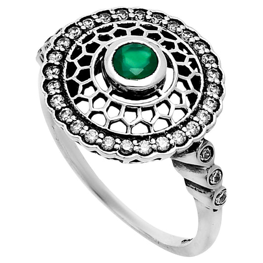 Premium Green Onyx & White Zircon Ring size-8.5 R-1735 21-ER10293