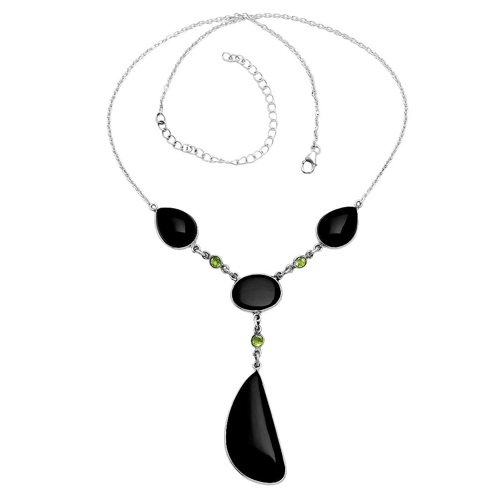 Premium Quality Black Onyx - Brazil & Peridot Necklace N-1023 23-EN10062