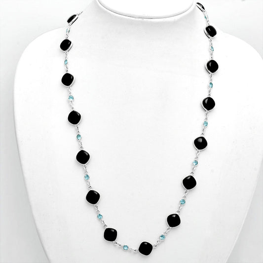 Premium Quality Black Onyx - Brazil & Sky Blue Topaz Necklace N-1024 23-EN10066