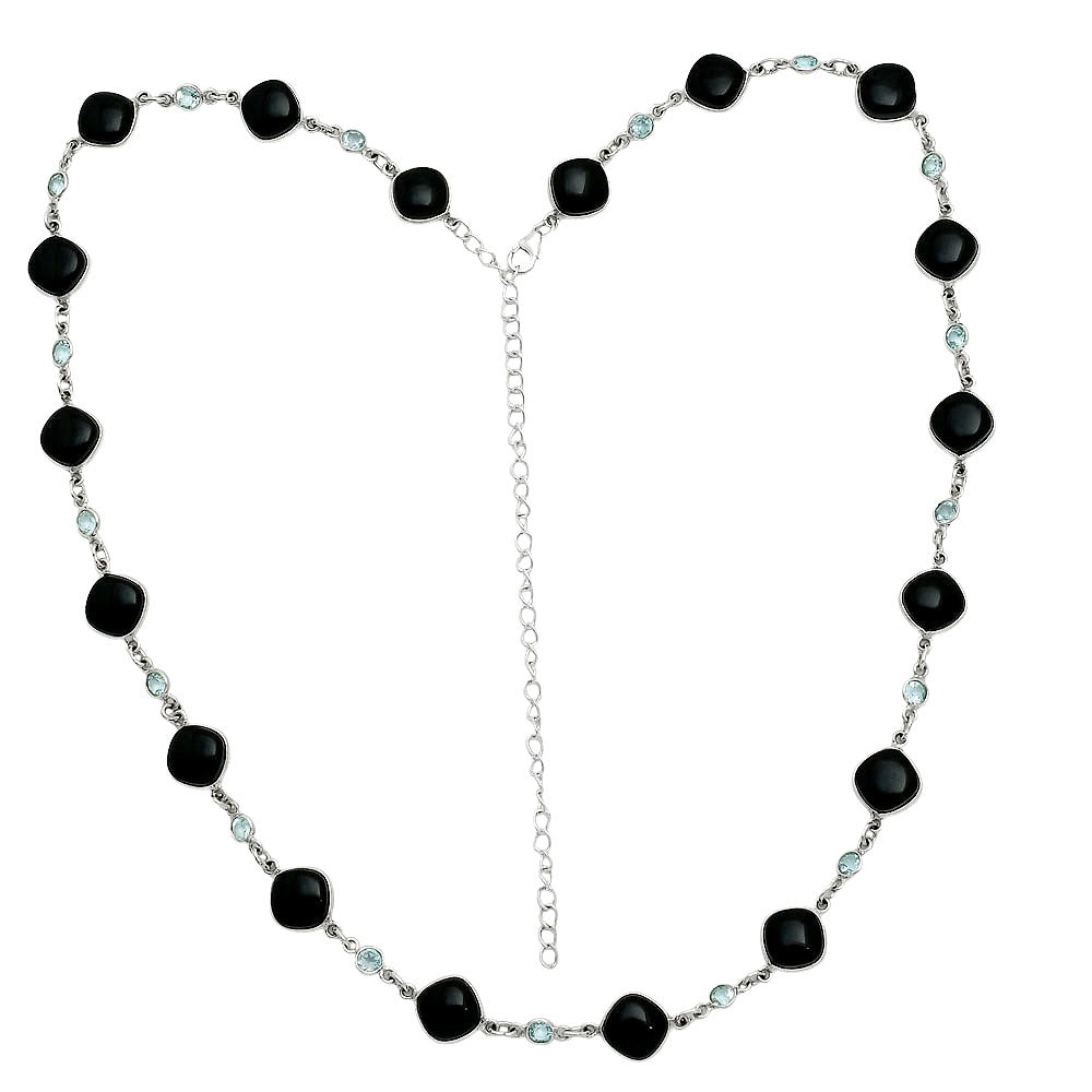 Premium Quality Black Onyx - Brazil & Sky Blue Topaz Necklace N-1024 23-EN10066