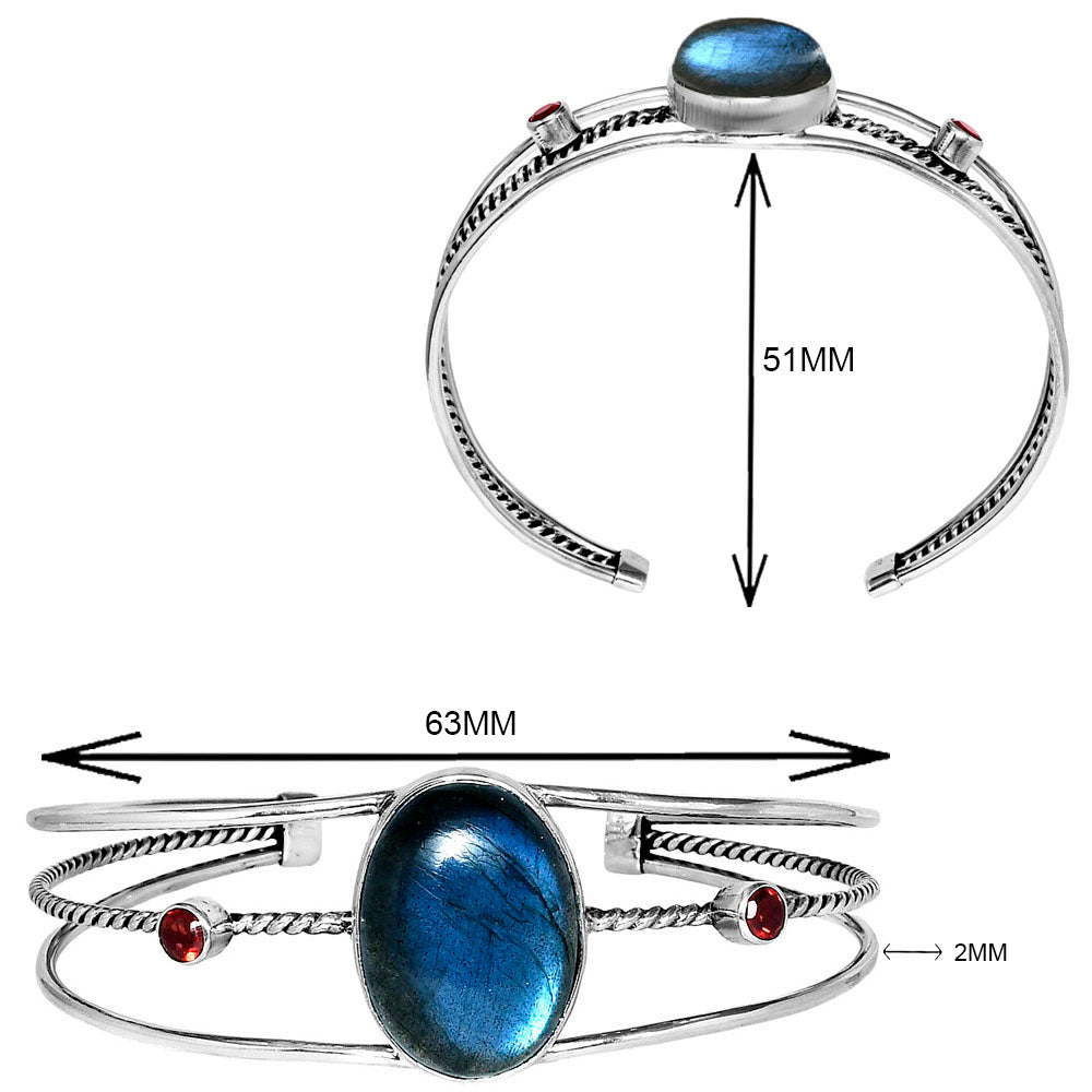 Premium Blue Labradorite & Garnet Cuff Bangle Bracelet B-1011 24-EB10102
