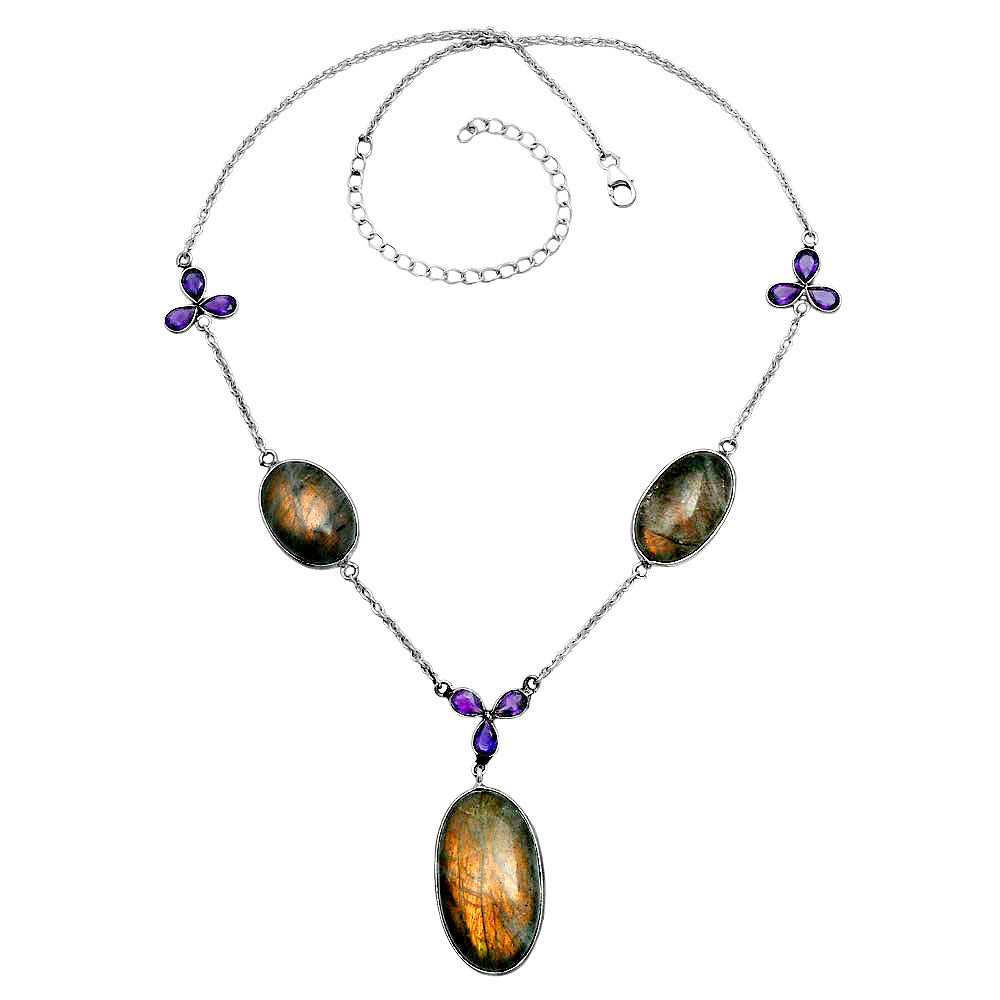 Premium Quality Orange Labradorite & Amethyst Necklace N-1021 24-EN10068