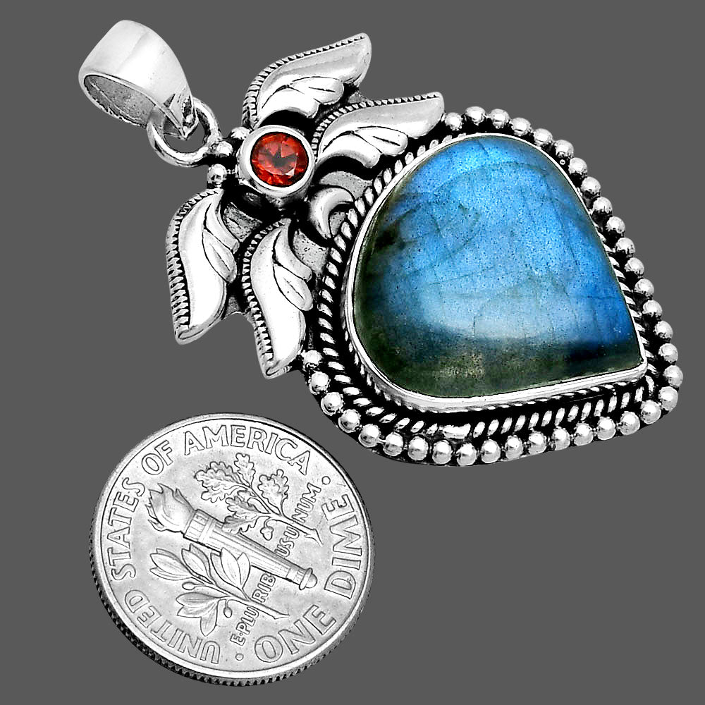 Premium Quality Blue Labradorite & Garnet Pendant P-1740 24-EP10107