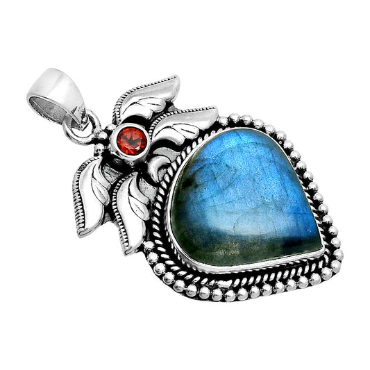 Premium Quality Blue Labradorite & Garnet Pendant P-1740 24-EP10107