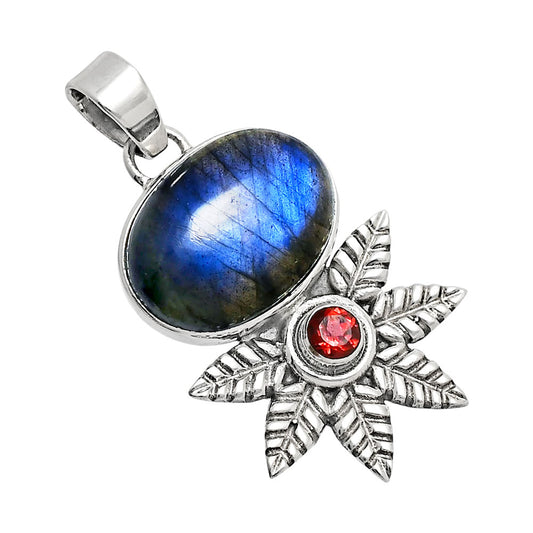 Premium Quality Blue Fire Labradorite & Garnet Pendant P-1425 24-EP10110