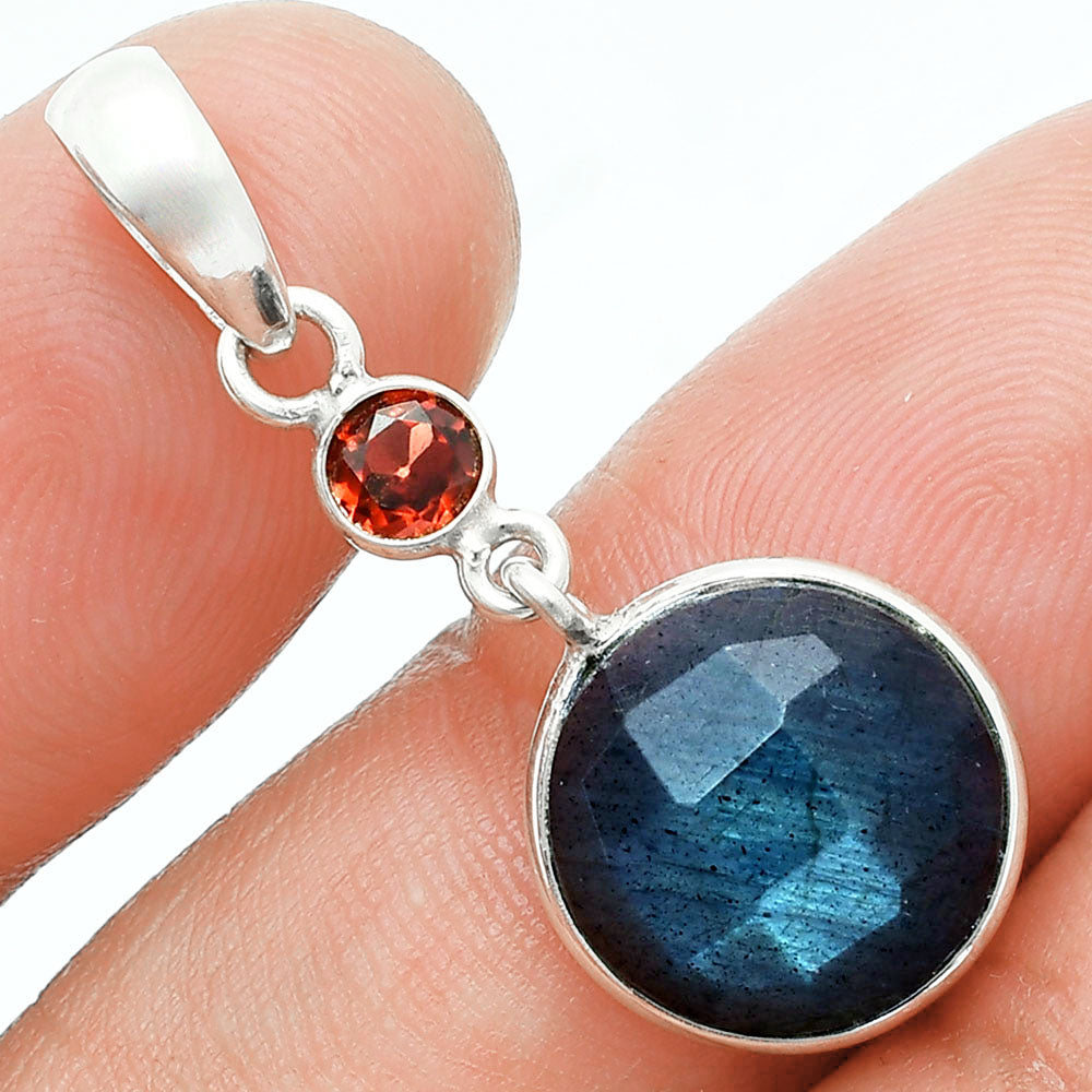 Premium Quality Blue Labradorite & Garnet Pendant Earrings Set T-1010 24-ET10023
