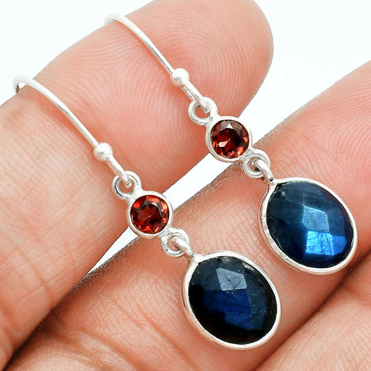 Premium Quality Blue Labradorite & Garnet Pendant Earrings Set T-1010 24-ET10025