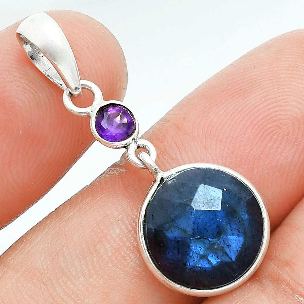 Premium Blue Labradorite & Amethyst Pendant Earrings Set T-1010 24-ET10029