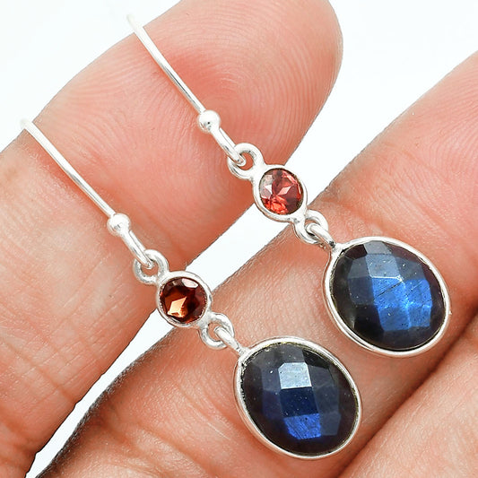 Premium Quality Blue Labradorite & Garnet Pendant Earrings Set T-1010 24-ET10030