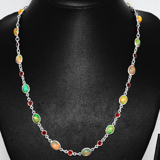 Premium Quality Ethiopian Opal & Garnet Necklace N-1024 25-EN10070