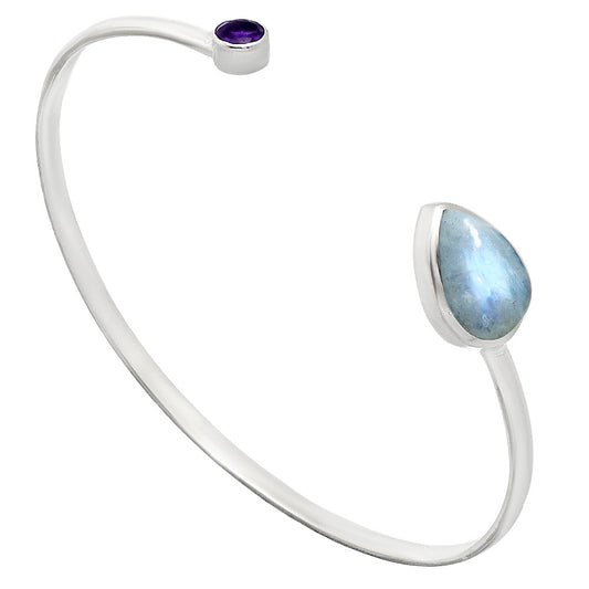 Premium Rainbow Moonstone & Amethyst Cuff Bangle Bracelet B-1004 26-EB10120