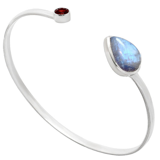 Premium Quality Rainbow Moonstone, Garnet Cuff Bangle Bracelet B-1004 26-EB10121