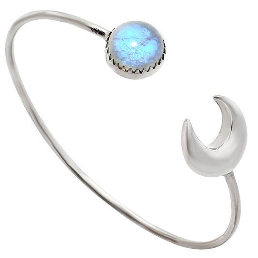 Premium Crescent Moon - Rainbow Moonstone Cuff Bangle Bracelet B-1046 26-EB10128