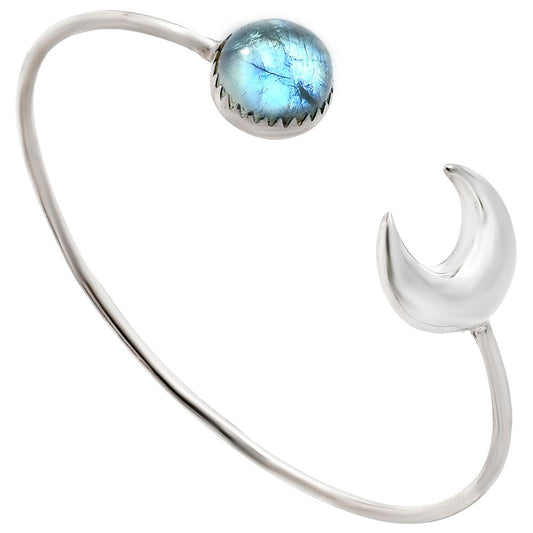 Premium Crescent Moon - Rainbow Moonstone Cuff Bangle Bracelet B-1046 26-EB10129