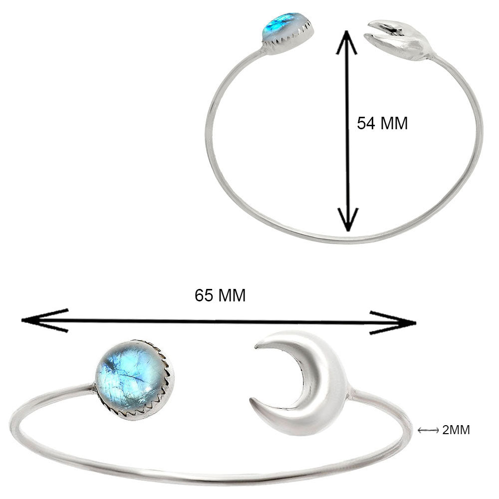 Premium Crescent Moon - Rainbow Moonstone Cuff Bangle Bracelet B-1046 26-EB10130