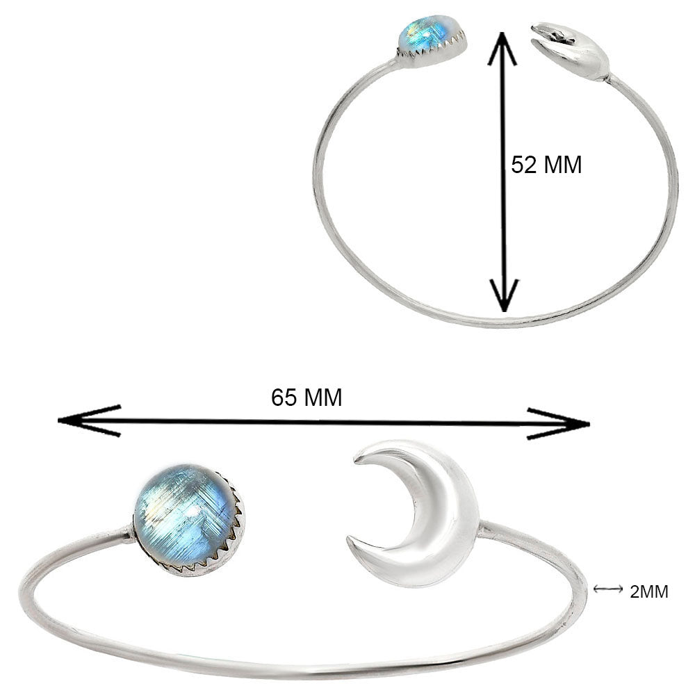 Premium Crescent Moon - Rainbow Moonstone Cuff Bangle Bracelet B-1046 26-EB10131