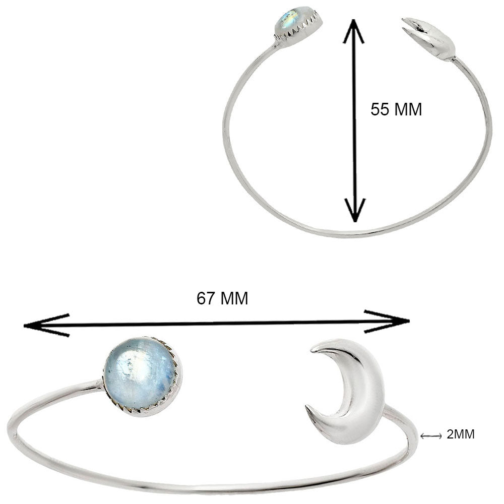 Premium Crescent Moon - Rainbow Moonstone Cuff Bangle Bracelet B-1046 26-EB10132