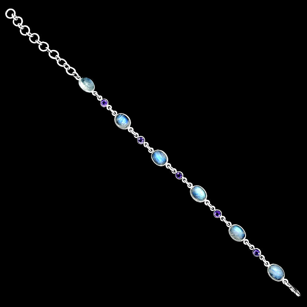 Premium Quality Rainbow Moonstone - India & Amethyst Bracelet B-1006 26-EB10134