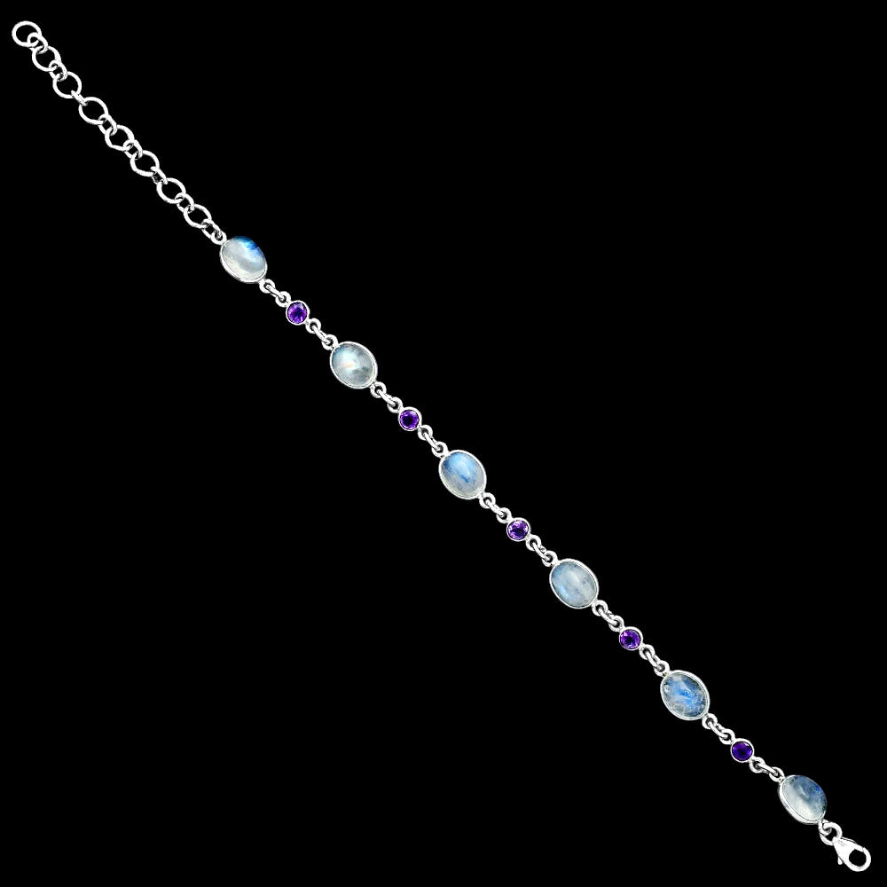 Premium Quality Rainbow Moonstone - India & Amethyst Bracelet B-1006 26-EB10137