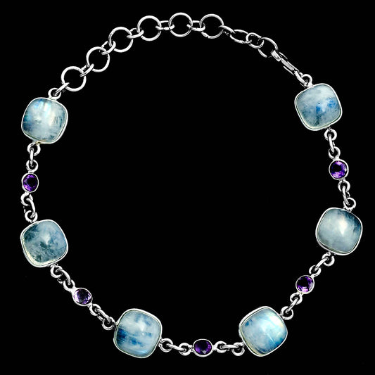 Premium Quality Rainbow Moonstone - India & Amethyst Bracelet B-1006 26-EB10139