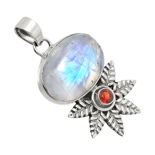 Premium Quality Rainbow Moonstone - India & Garnet Pendant P-1425 26-EP10125