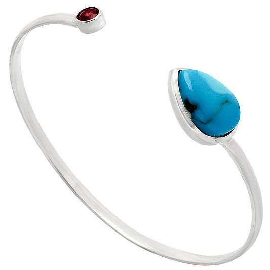Premium Turquoise Morenci Mine & Garnet Cuff Bangle Bracelet B-1004 27-EB10161