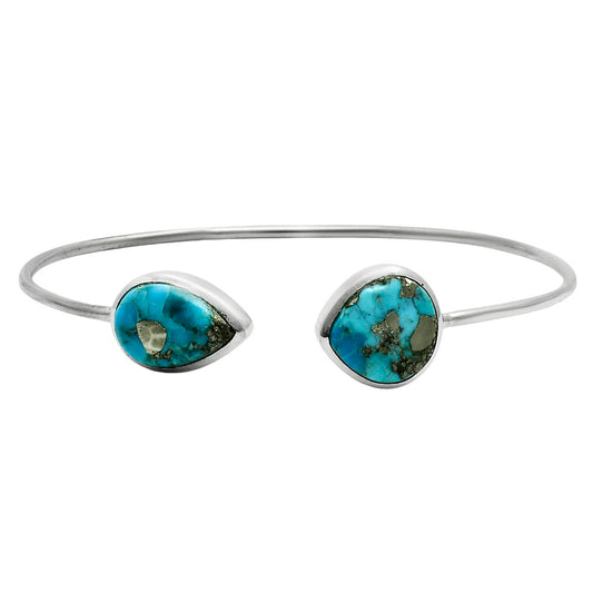 Premium Kingman Turquoise With Pyrite Cuff Bangle Bracelet B-1004 27-EB10176